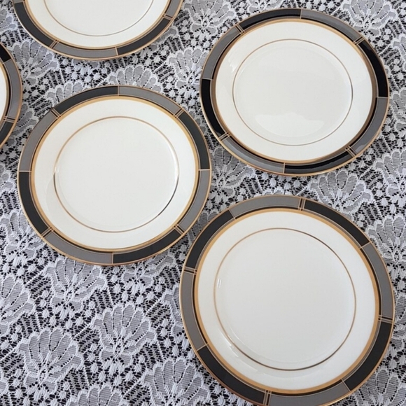 Noritake Society Satin Side Plates: Vintage Black Gray Porcelain Set Modern - Picture 6 of 10